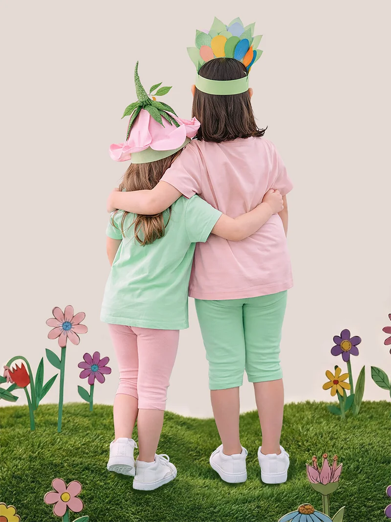 ج&مشب بنطلون بناتي قطعتين وردي ونعناعي